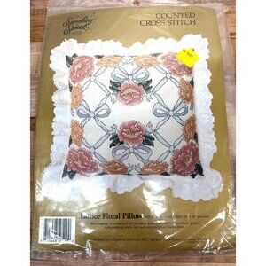Lattice Floral Pillow Counted Cross-Stitch Kit 14"x14" Finished Size Includes Ai